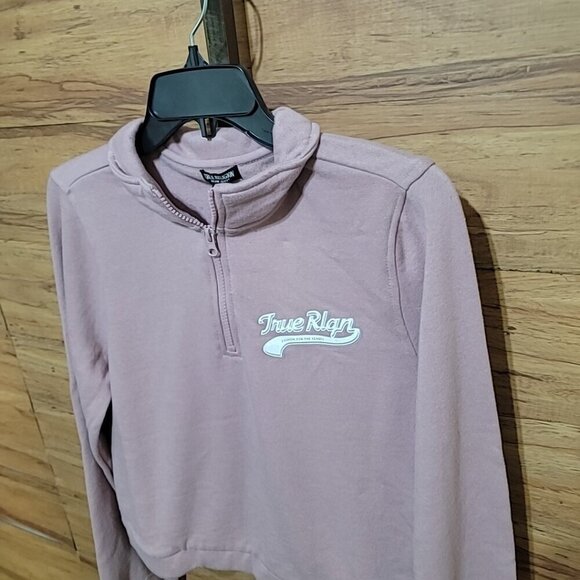 True Religion Size M Dusty Pink Half Zip Crop Sweatshirt NWT - Picture 6 of 8